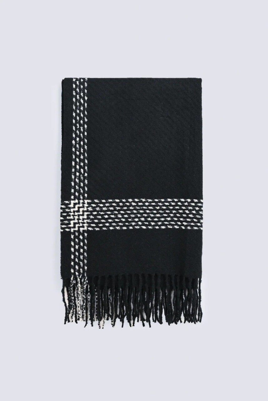 Black Striped Wool Scarf