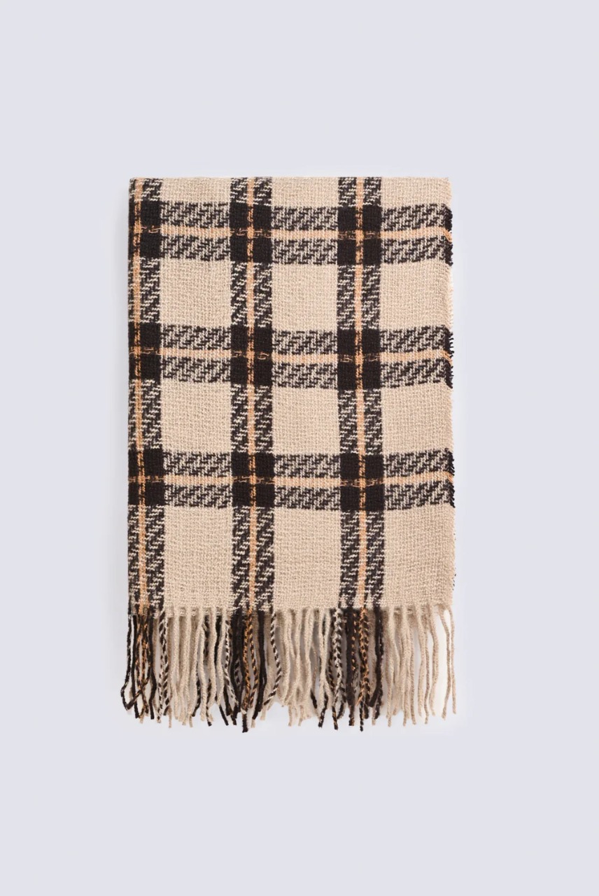 Khaki Tartan Wool Scarf